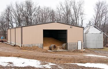 A steel building used to store hay and grain