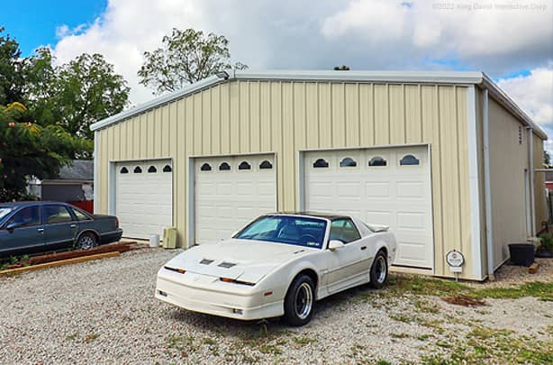 A beautiful three-car garage