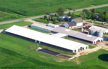 Aerial view of dairy barns