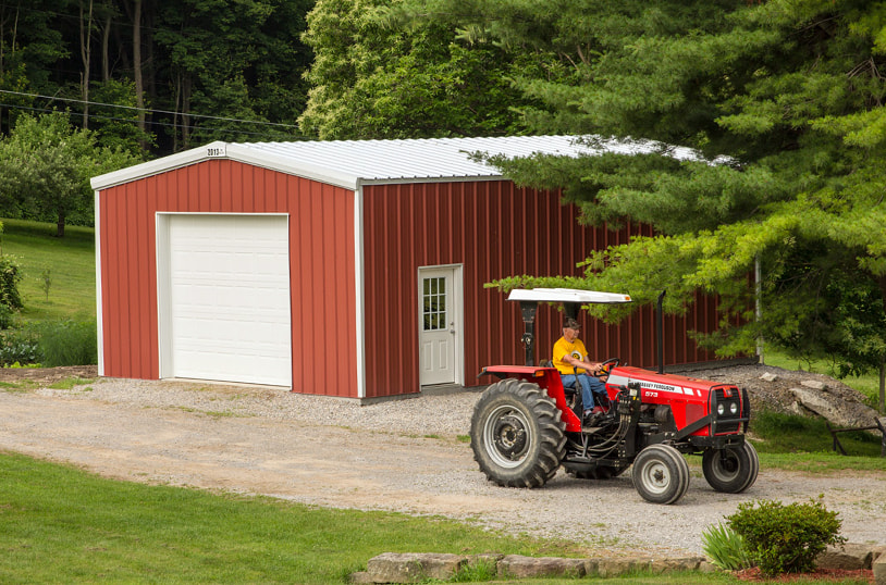 Tractors stored in a barn