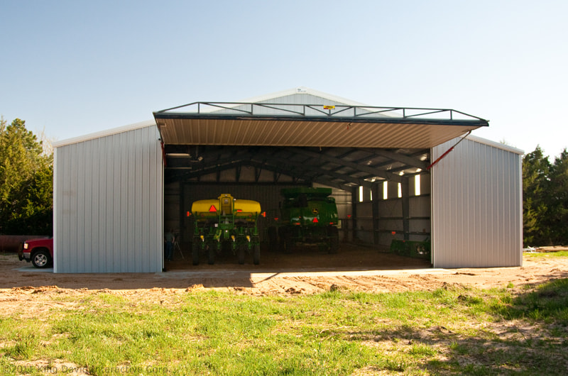 70-foot wide storage building with farm machinery
